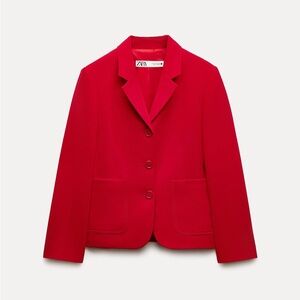 Red Zara Minimalist Fitted Blazer
